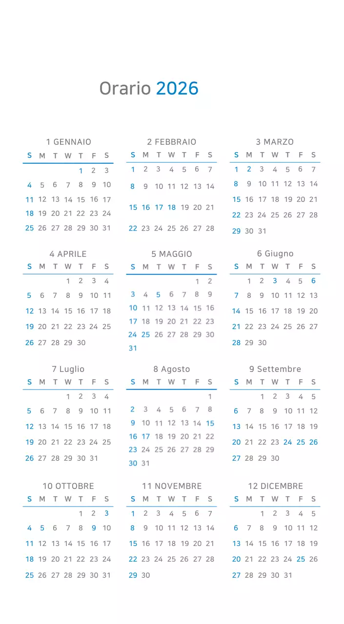 Calendario minimalista blu
