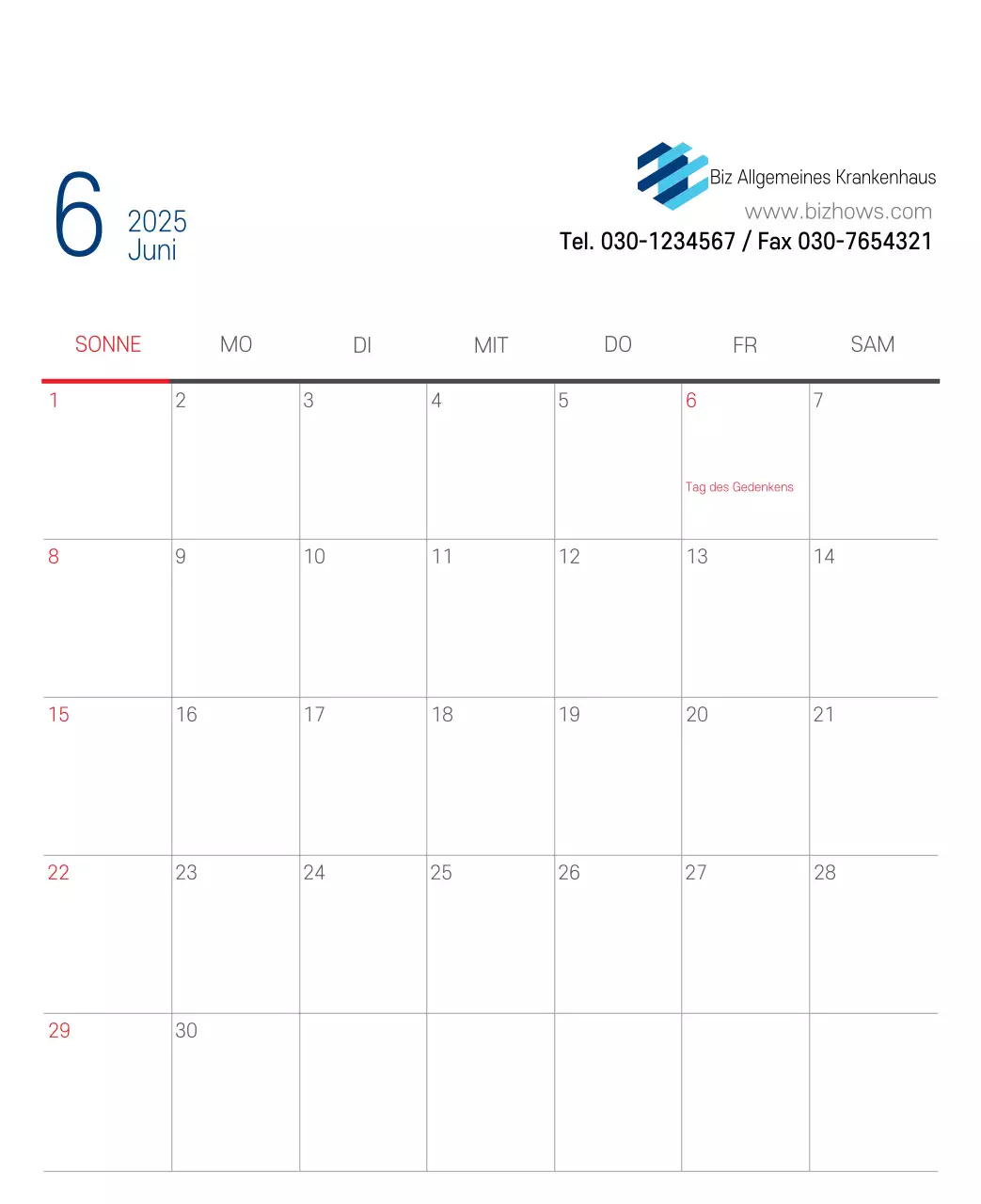 Marineblauer einfacher Krankenhaus-Werbekalender