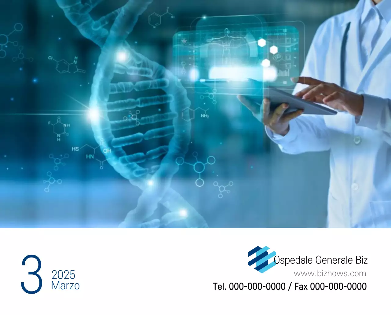 Calendario promozionale dell'ospedale semplice, bianco e blu