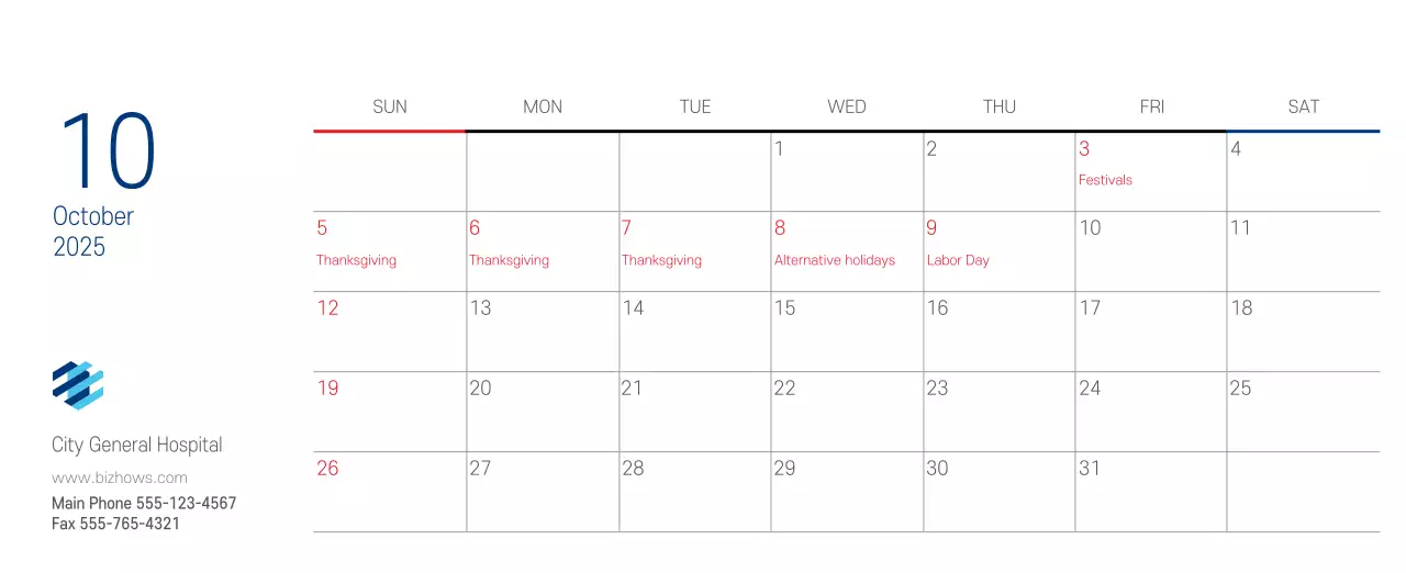 Navy White Simple Hospital Promotional Calendar