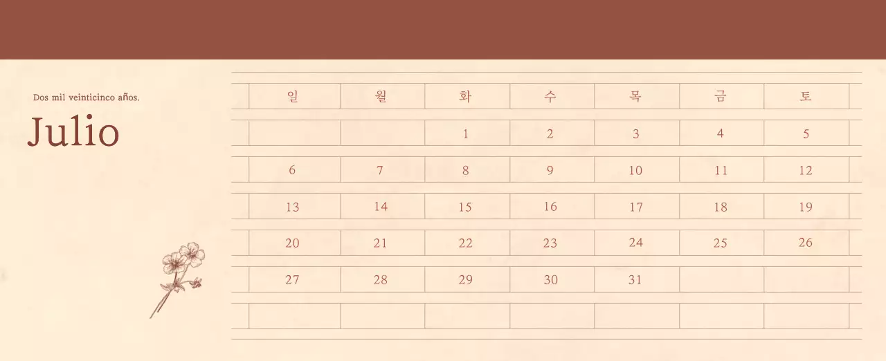 Un calendario sentimental de floristería en papel de lana marrón claro y marrón concepto