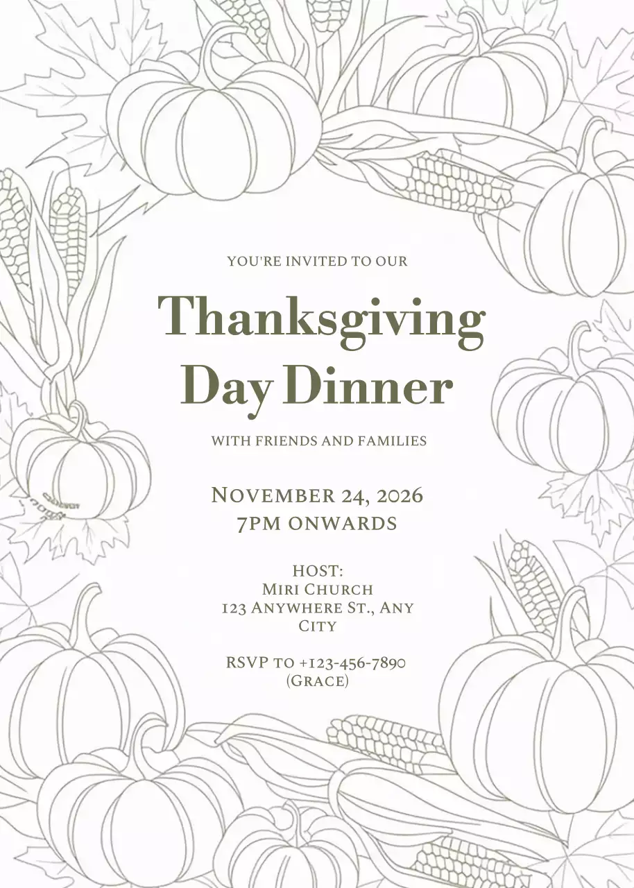 Beige Simple Thanksgiving Invitation Poster