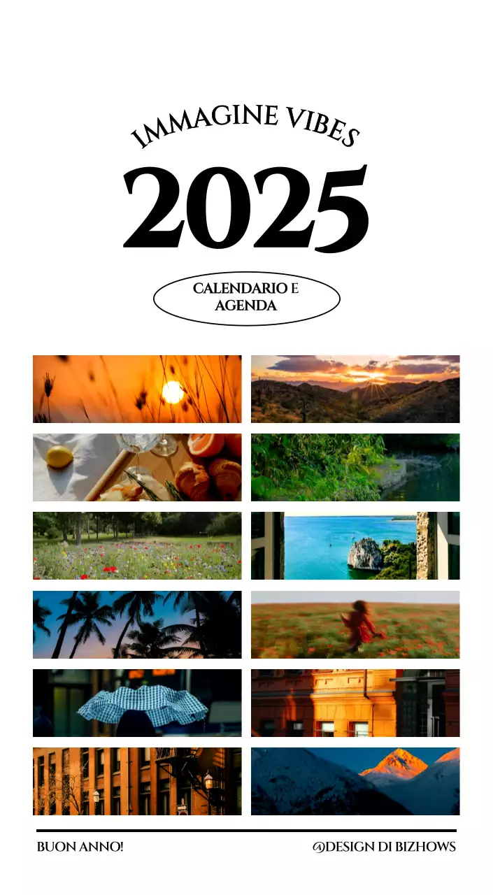 Calendario semplice con concetto di fotografia di viaggio emozionale in bianco e nero