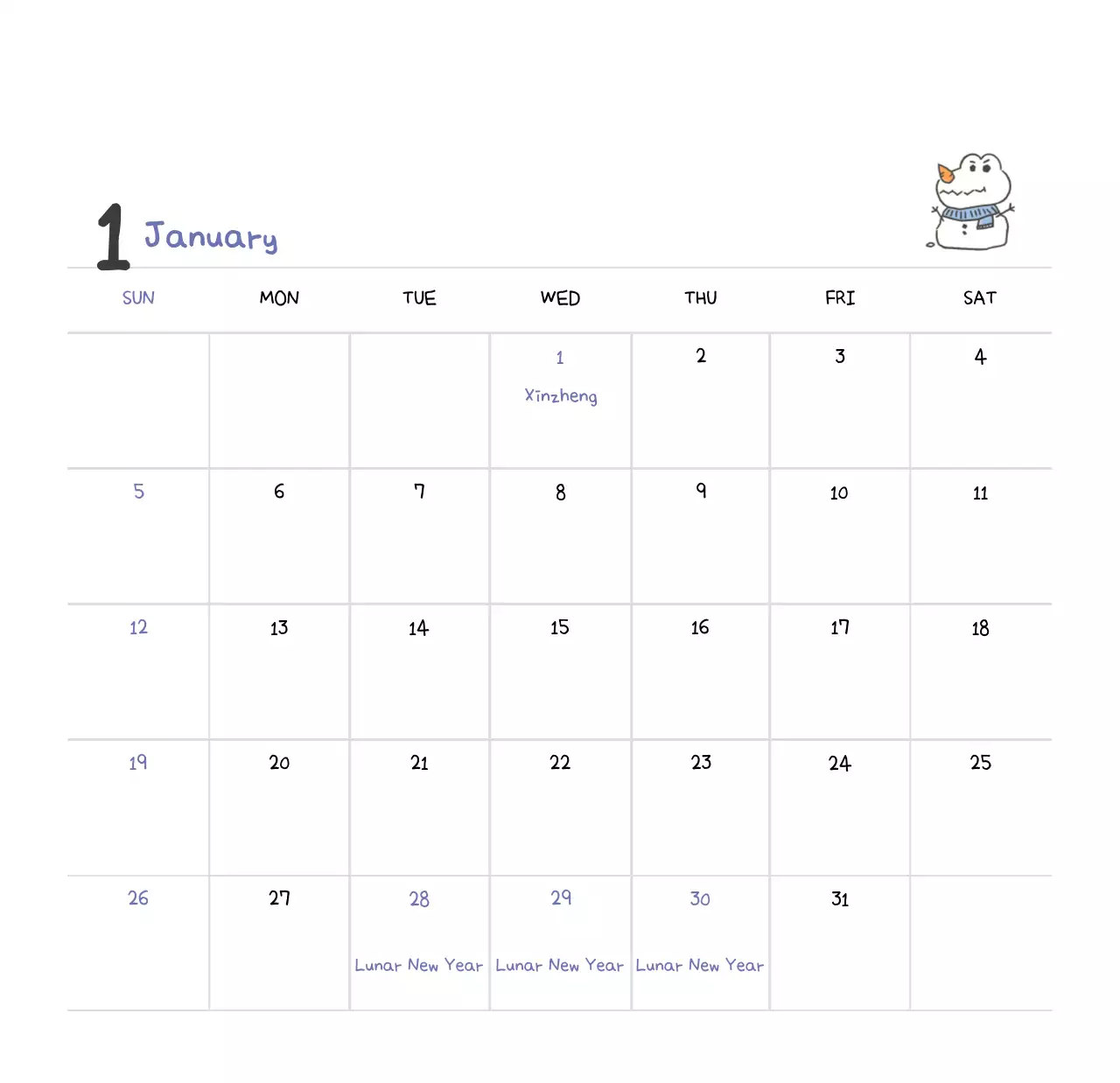 Kalender dengan konsep ilustrasi Ago yang lucu