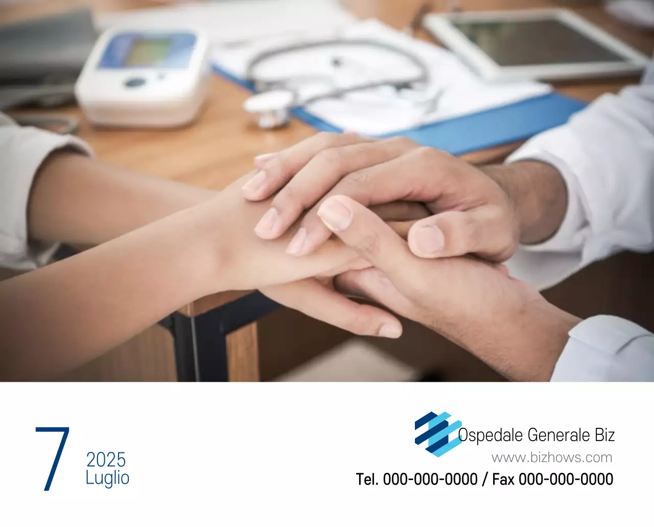 Calendario promozionale dell'ospedale semplice, bianco e blu