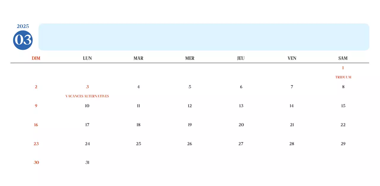 Calendrier hospitalier moderne bleu