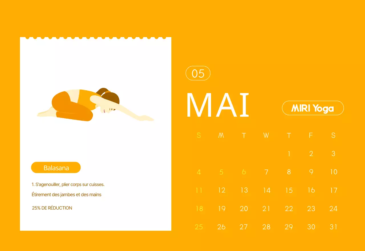 Calendrier promotionnel de yoga minimaliste orange