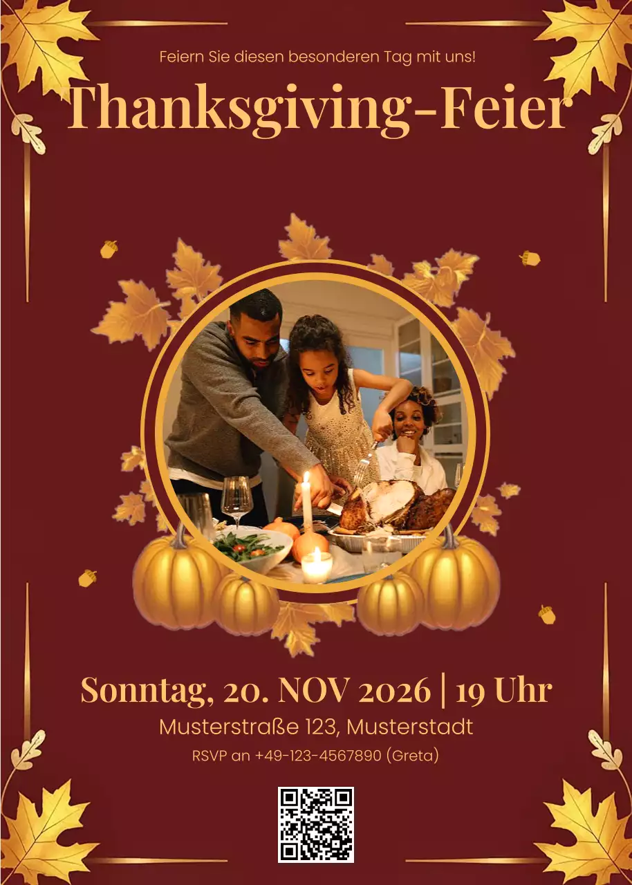Braun Gelb Minimalistische Thanksgiving-Einladung