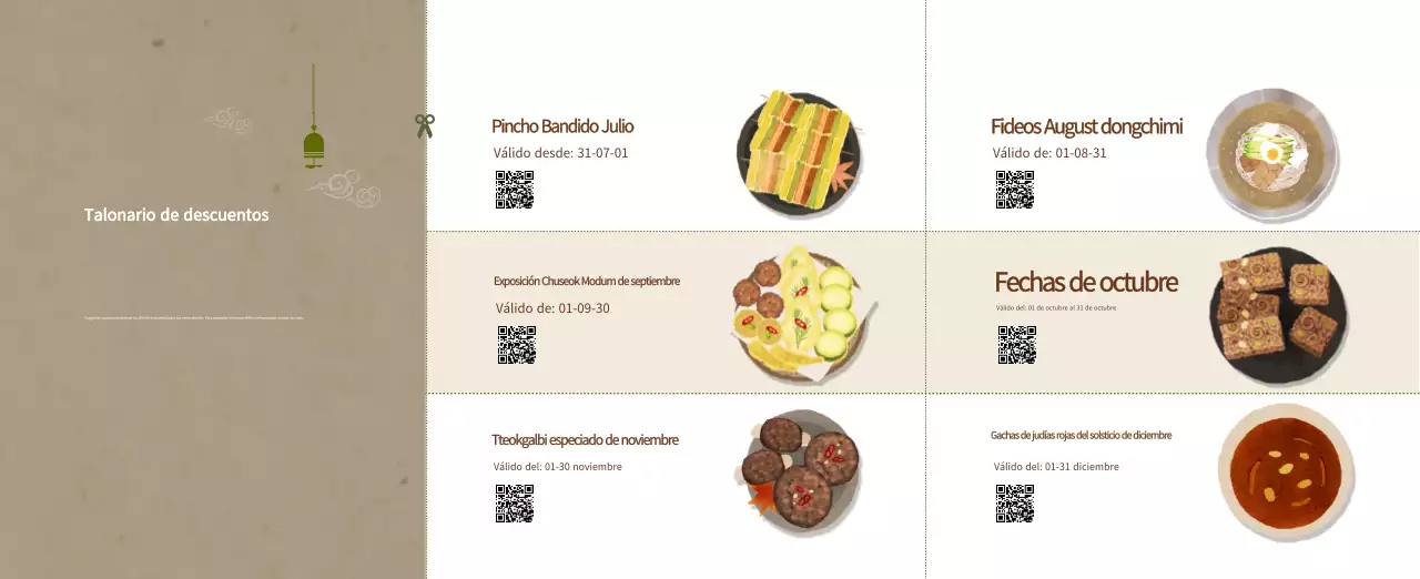 Calendario de comidas tradicionales en beige