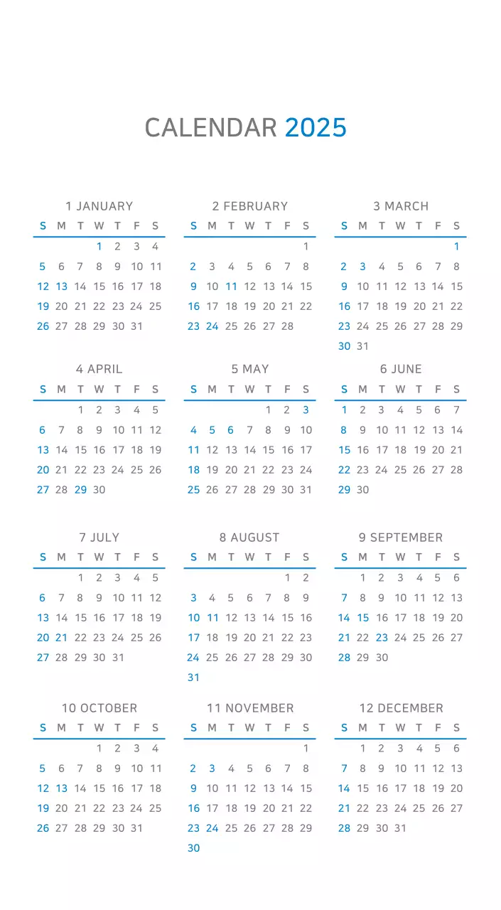 ブルーミニマルカレンダーカレンダー