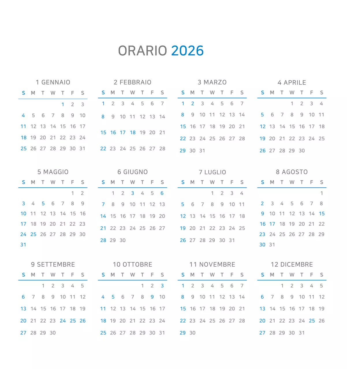 Calendario aziendale minimalista blu