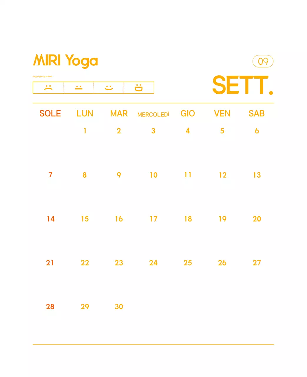 Calendario promozionale arancione dello yoga minimalista