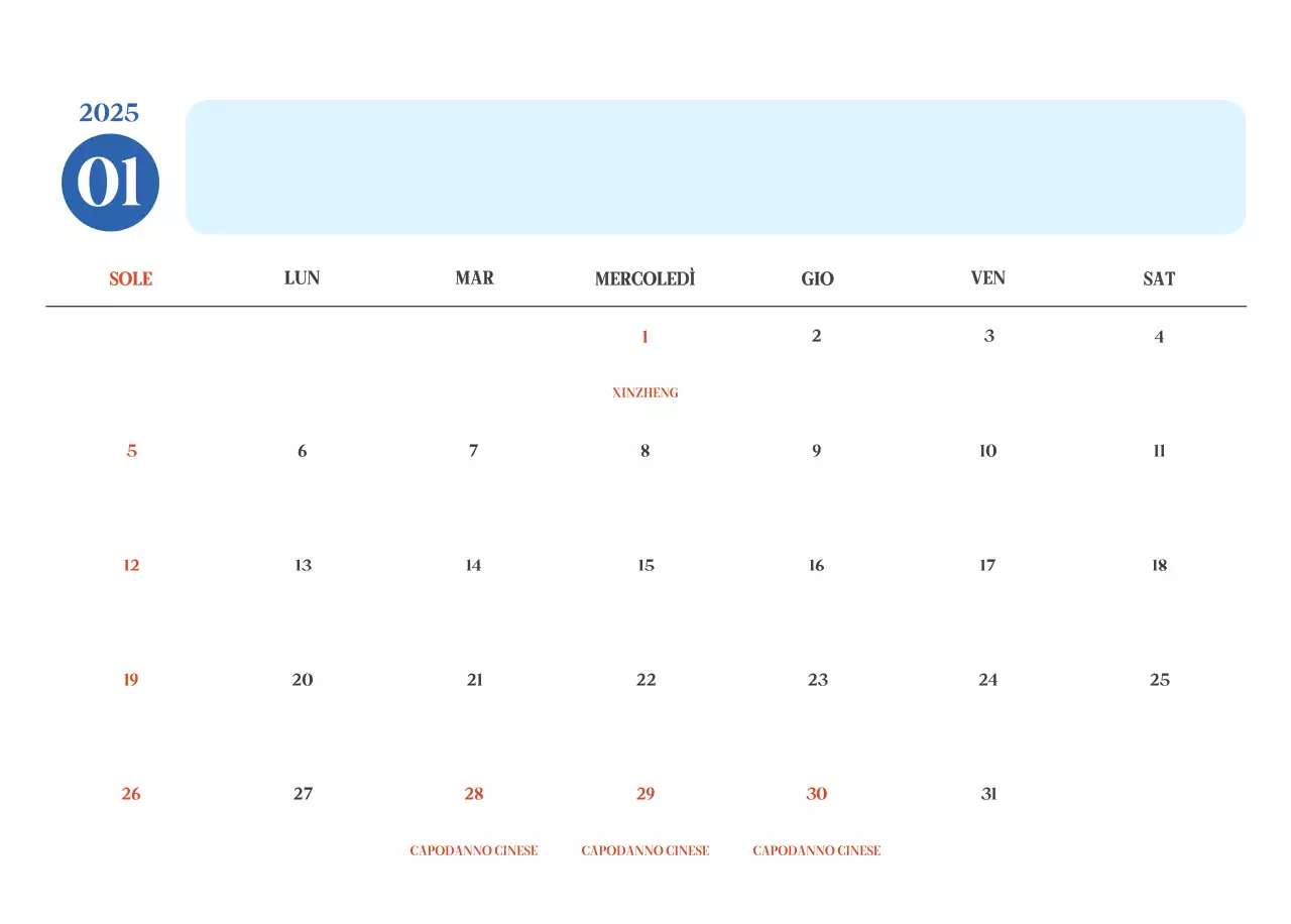 Calendario ospedaliero moderno blu