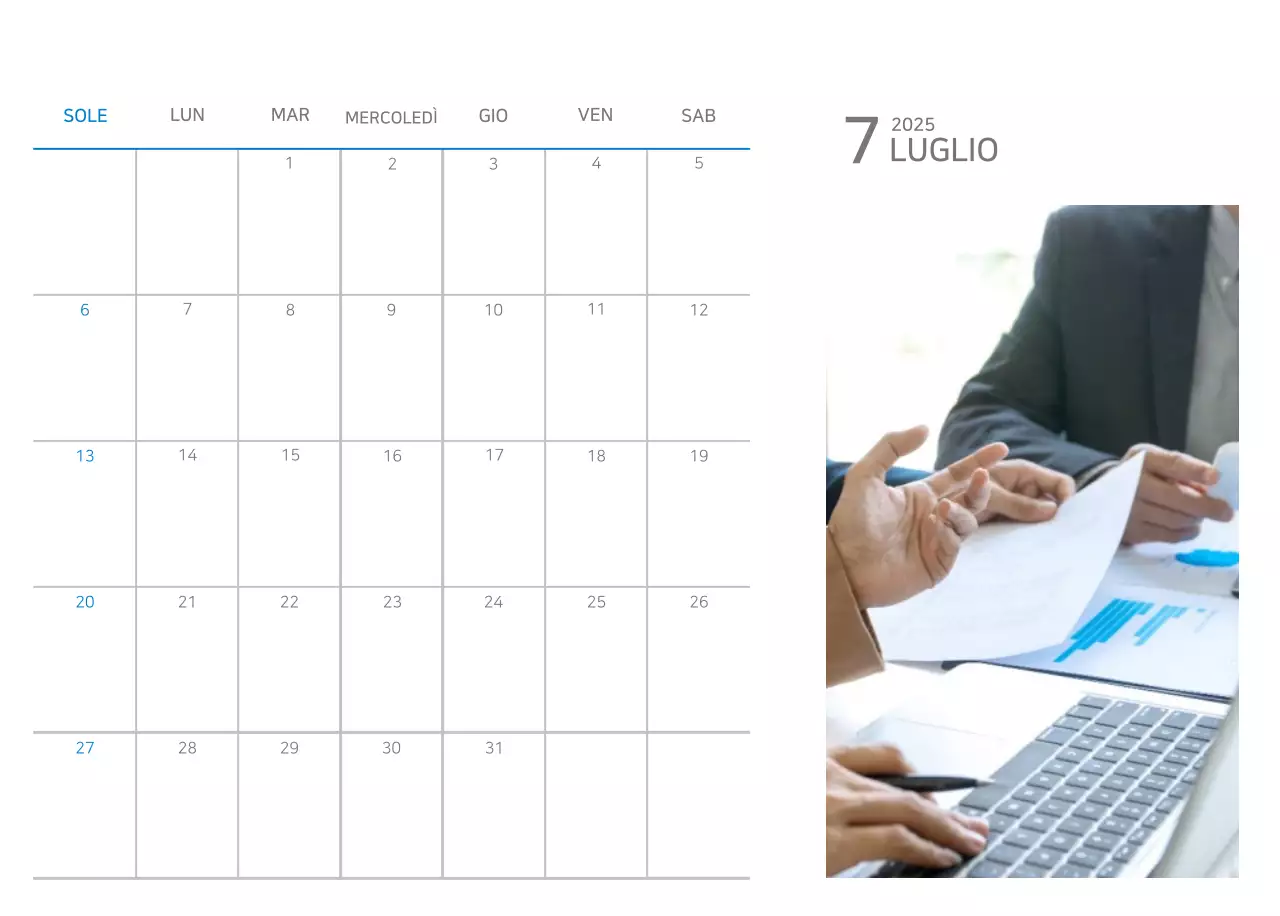 Calendario blu minimalista Promozioni aziendali