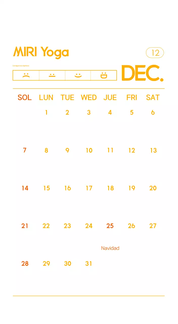 Calendario promocional de yoga minimalista naranja