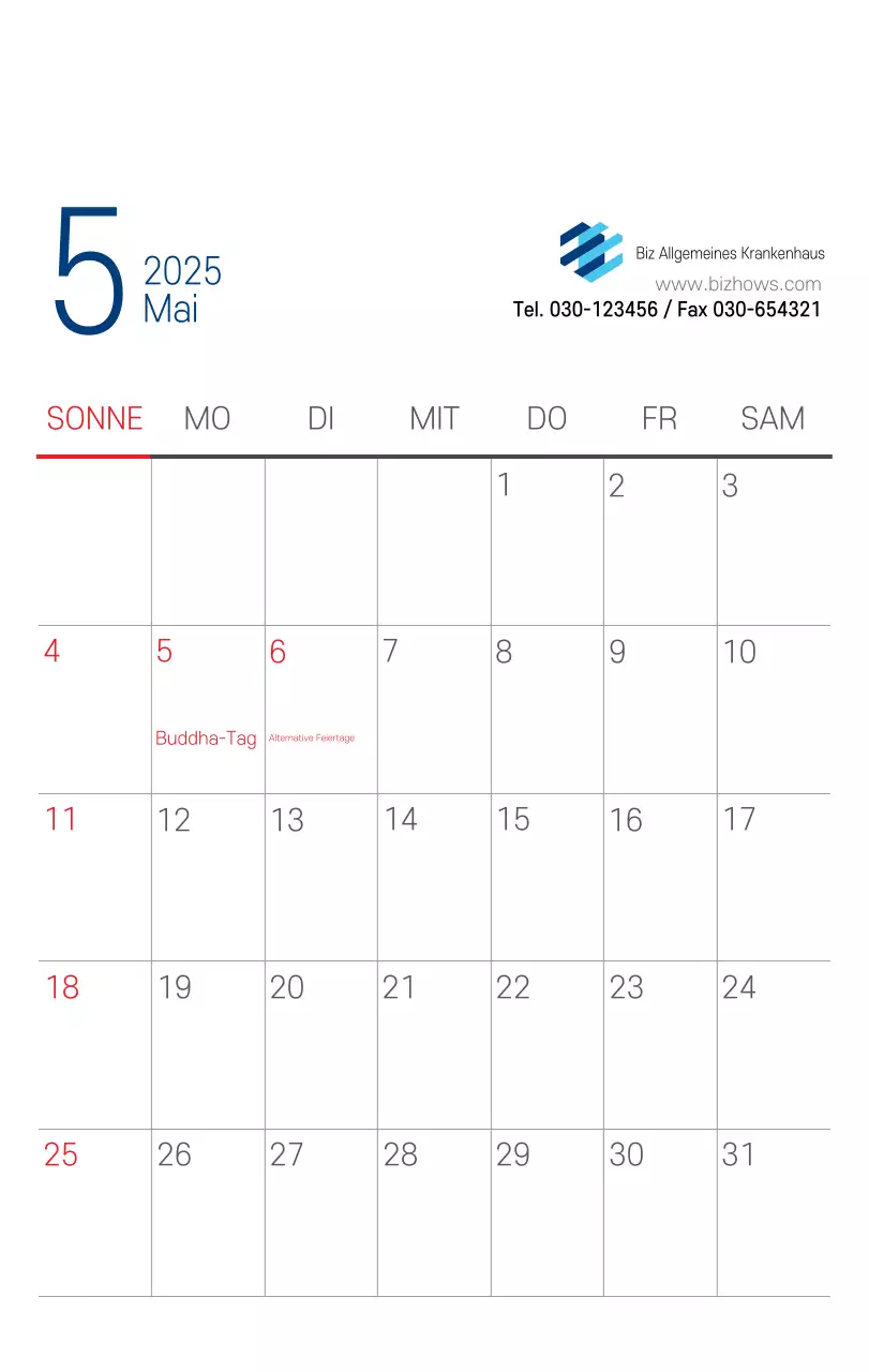 Marineblauer einfacher Krankenhaus-Werbekalender