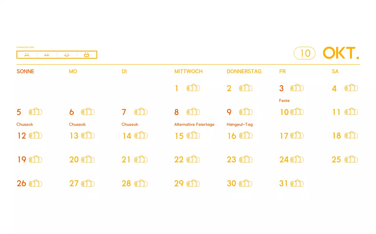 Orange Minimalistischer Yoga-Aktionskalender