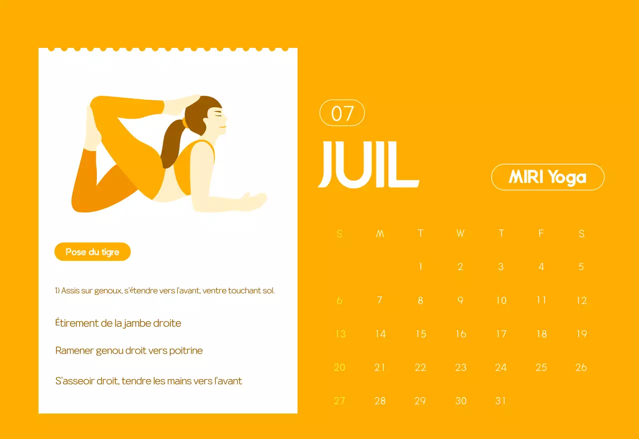 Calendrier promotionnel de yoga minimaliste orange