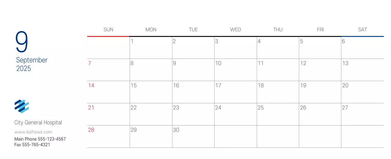 Navy White Simple Hospital Promotional Calendar