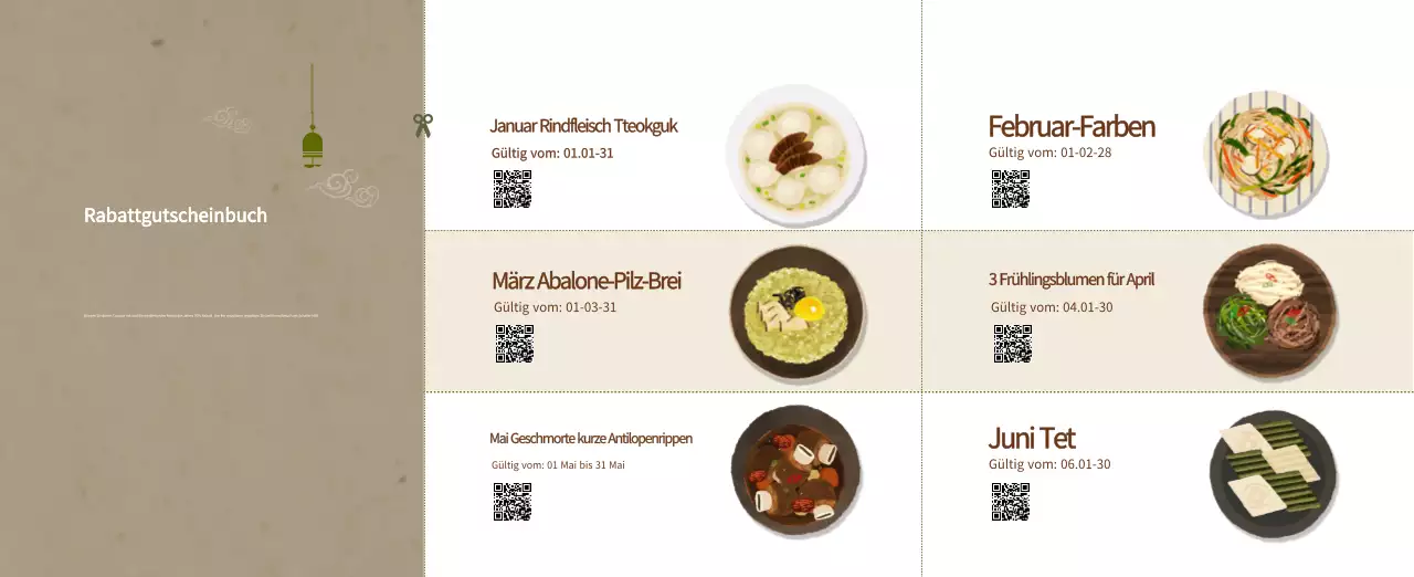 Beige Traditioneller Speisekalender