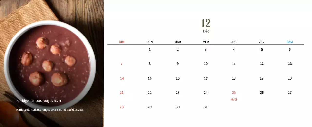 Calendrier de l'alimentation traditionnelle beige