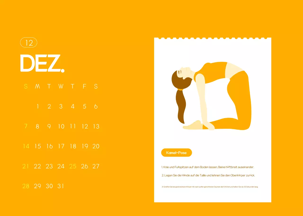 Orange Minimalistischer Yoga-Aktionskalender