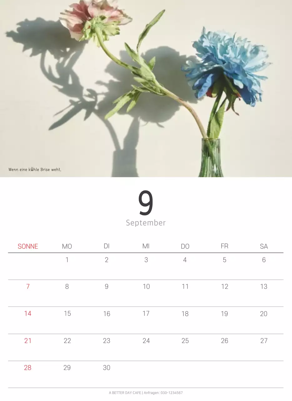 Weißer sauberer botanischer Naturkalender