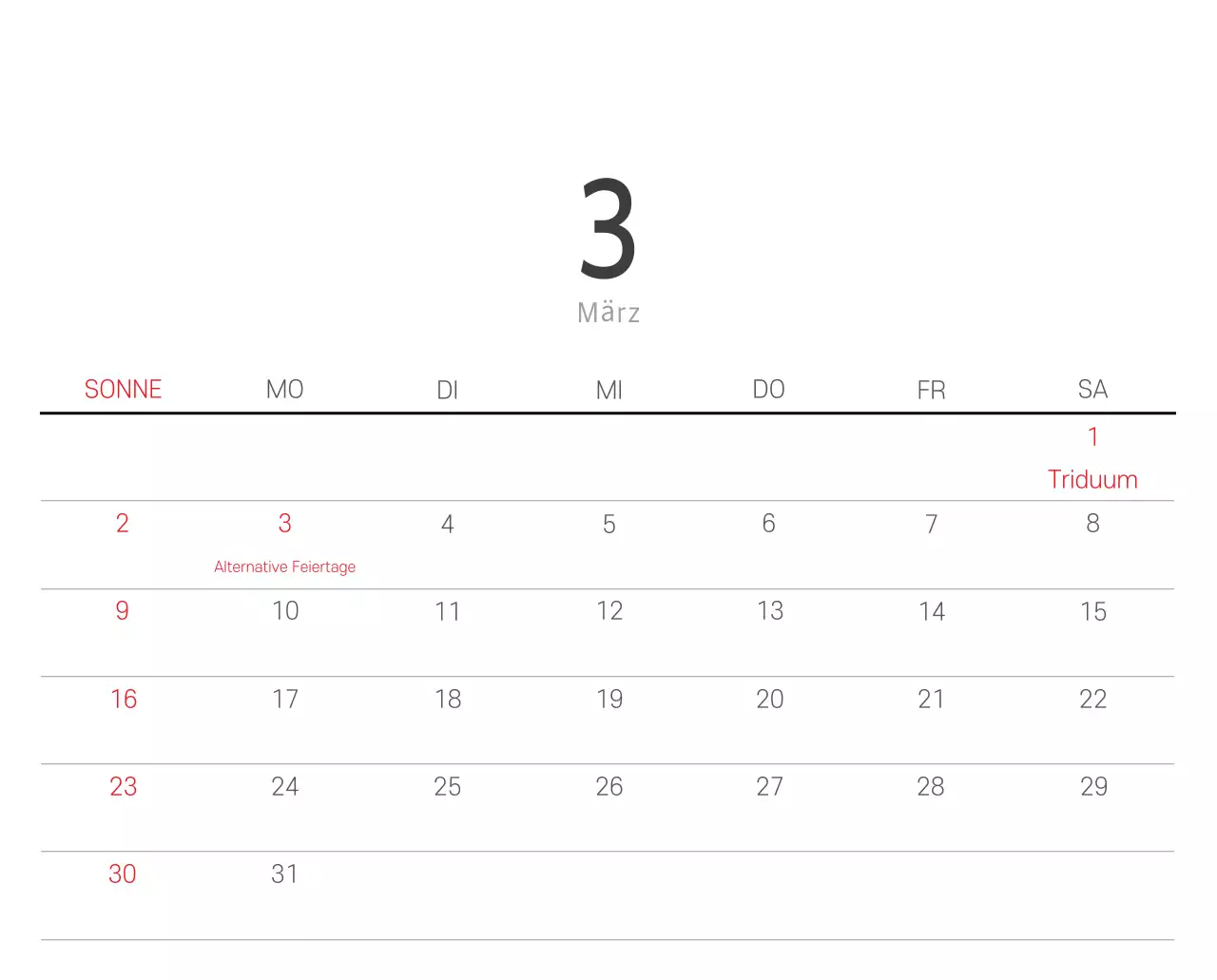 Weißer sauberer botanischer Naturkalender