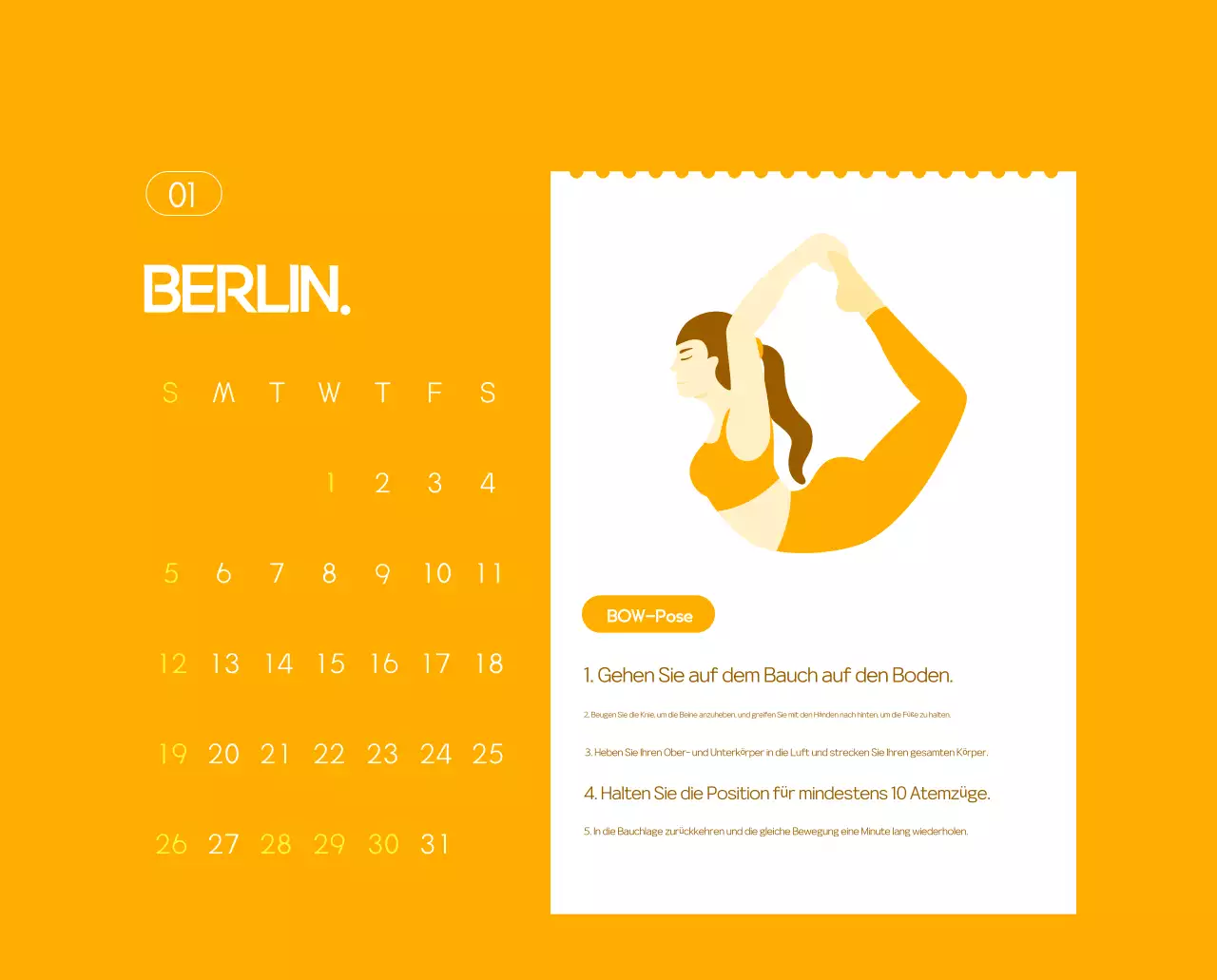 Orange Minimalistischer Yoga-Aktionskalender