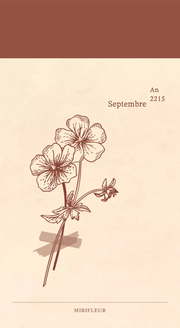Calendrier sentimental de fleuriste en papier de laine marron clair et marron.