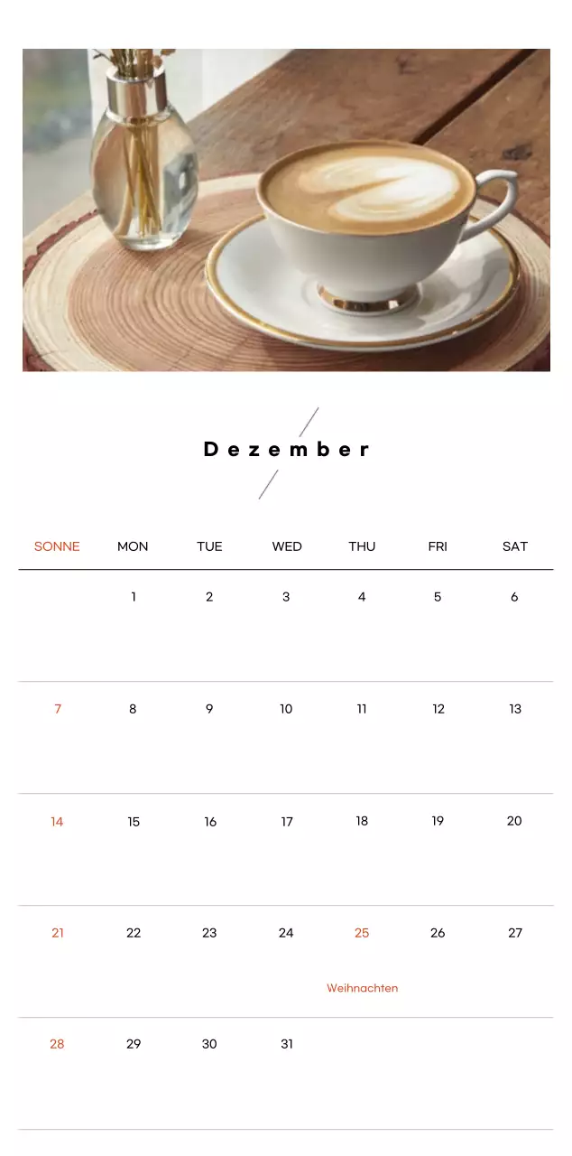 Minimalistischer Kaffee-Kalender