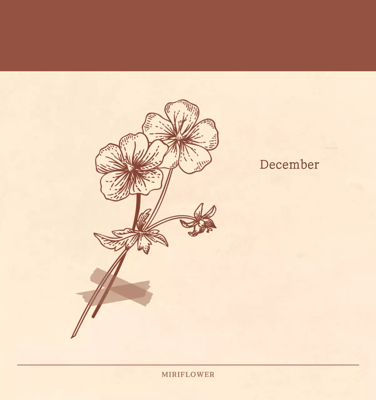 Kalender toko bunga sentimental dengan konsep kertas tenun berwarna coklat muda dan coklat