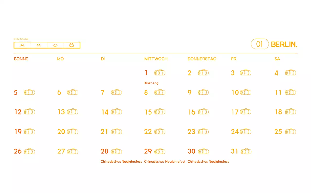 Orange Minimalistischer Yoga-Aktionskalender