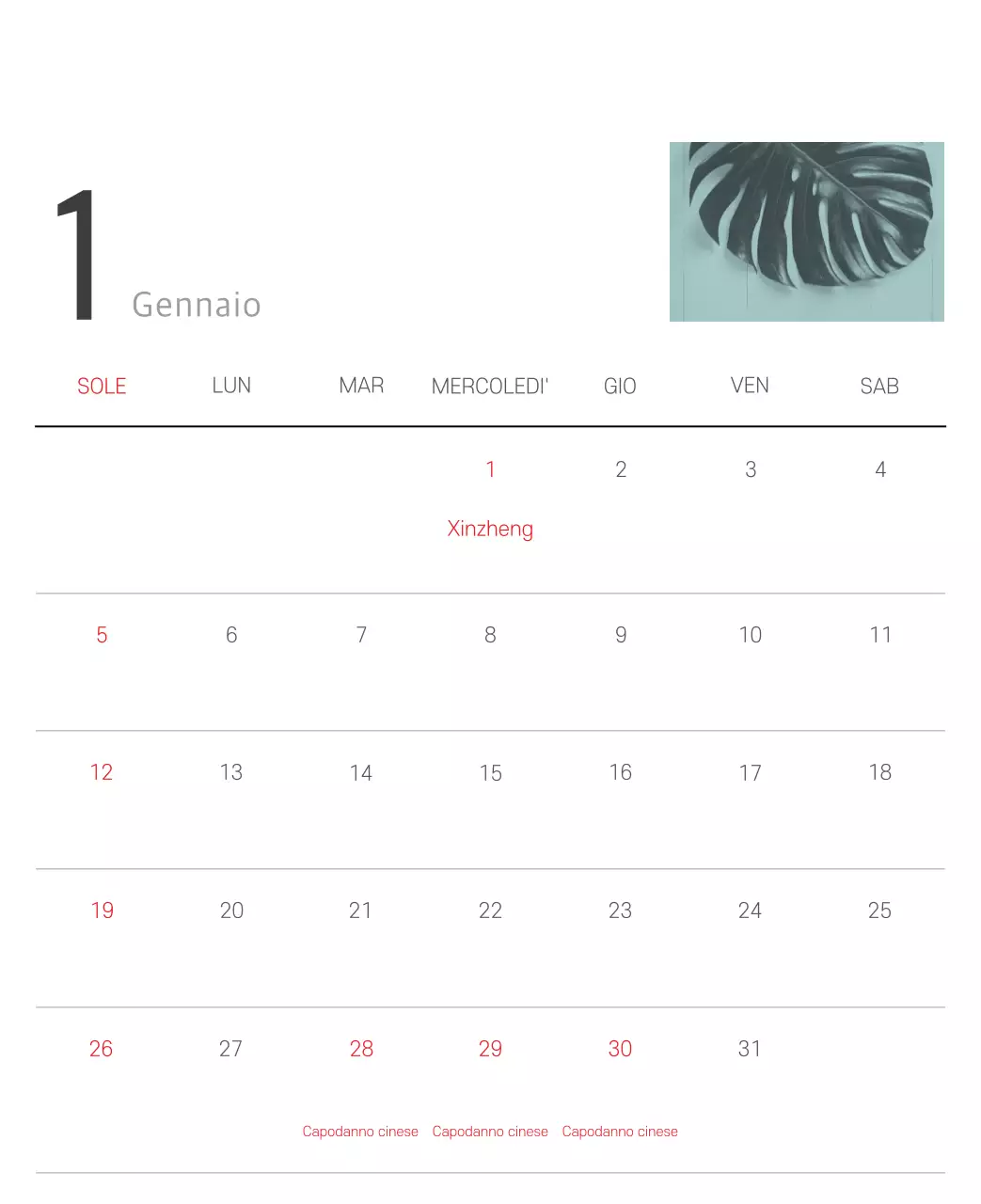 Calendario botanico naturale bianco e pulito