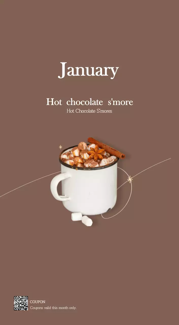 A modern cafe calendar with drink of the month recommendations