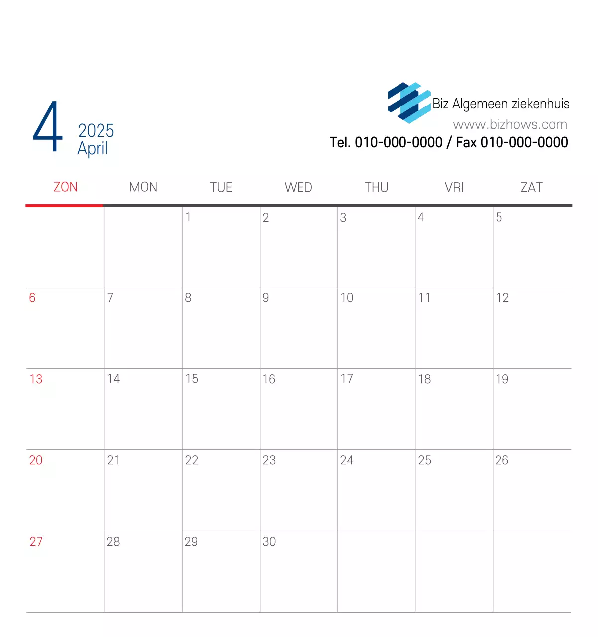 Navy Witte Eenvoudige Ziekenhuis Promotiekalender