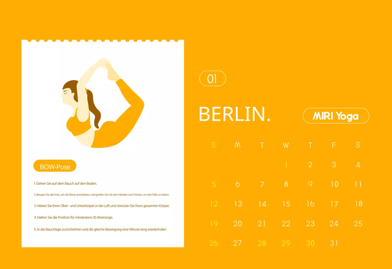 Orange Minimalistischer Yoga-Aktionskalender