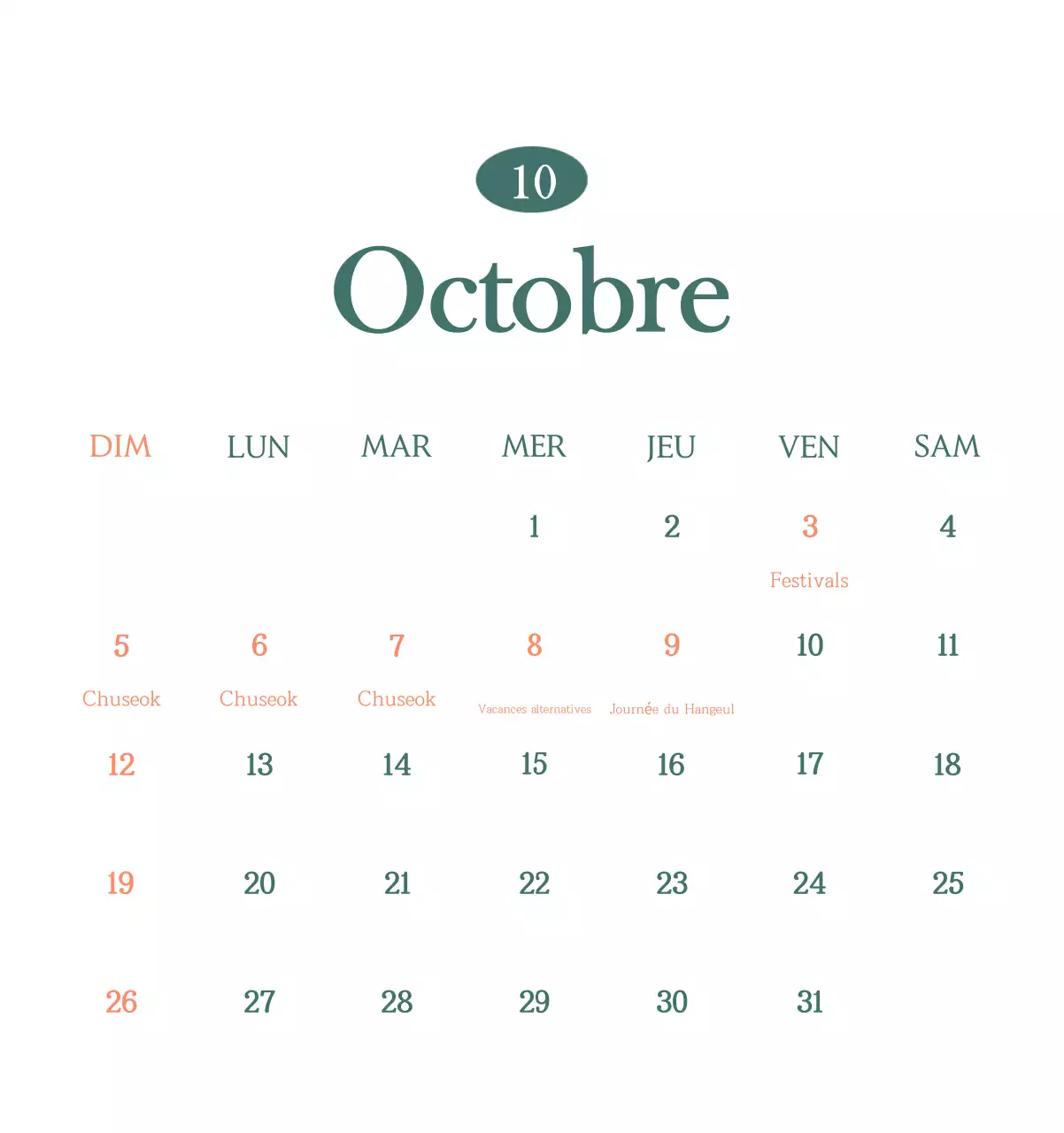 Un calendrier moderne pour les cafés avec des recommandations sur la boisson du mois.