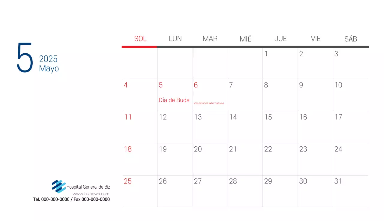 Calendario promocional Hospital Navy White Simple