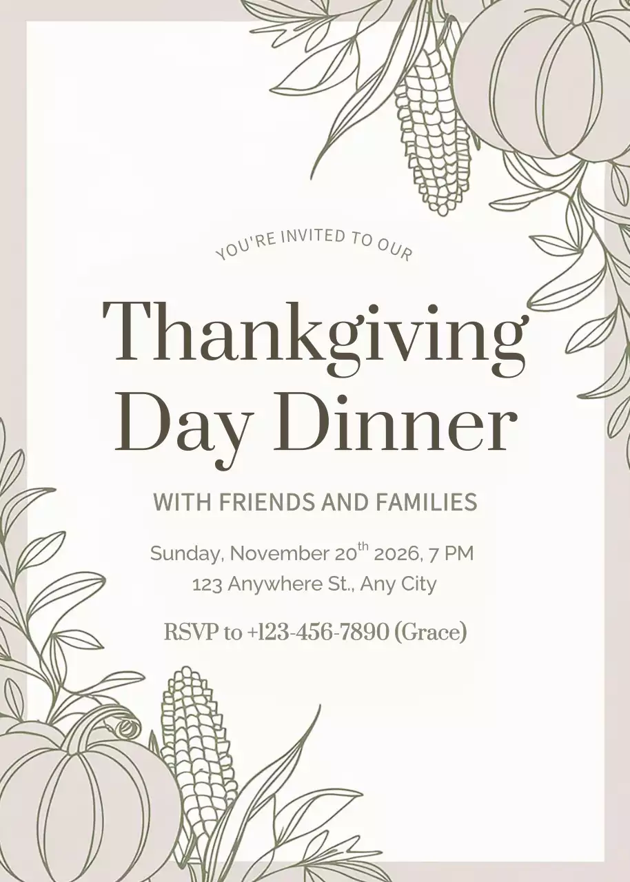 Beige Elegant Thanksgiving Invitation Poster