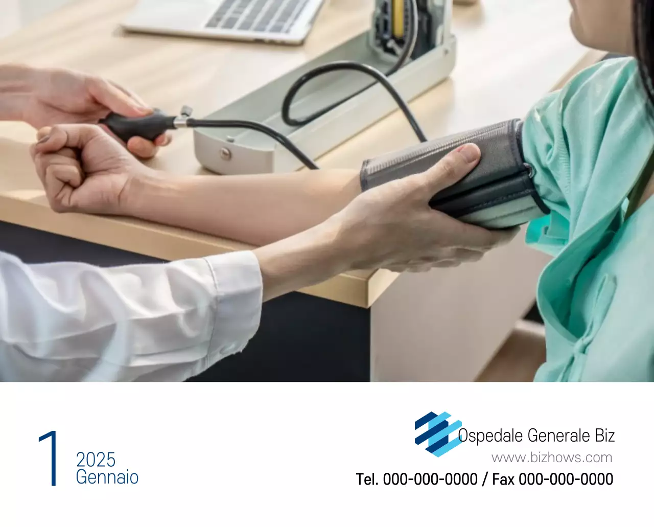 Calendario promozionale dell'ospedale semplice, bianco e blu