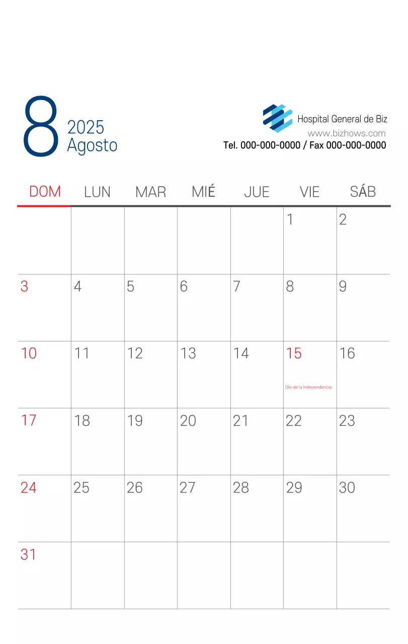 Calendario promocional Hospital Navy White Simple