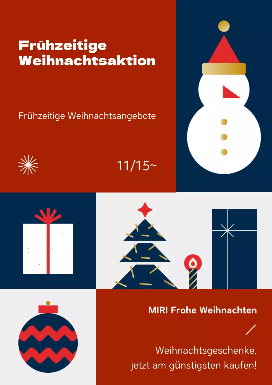 Werbung für ein einfaches Weihnachtsdisplay in Rot und Marineblau