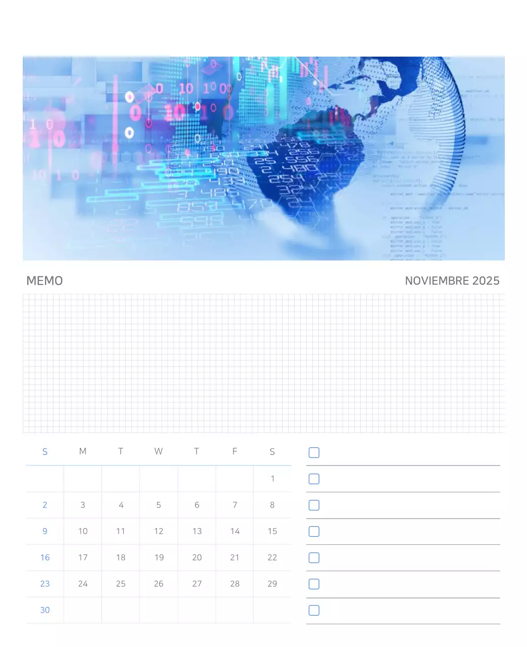 Calendario moderno azul