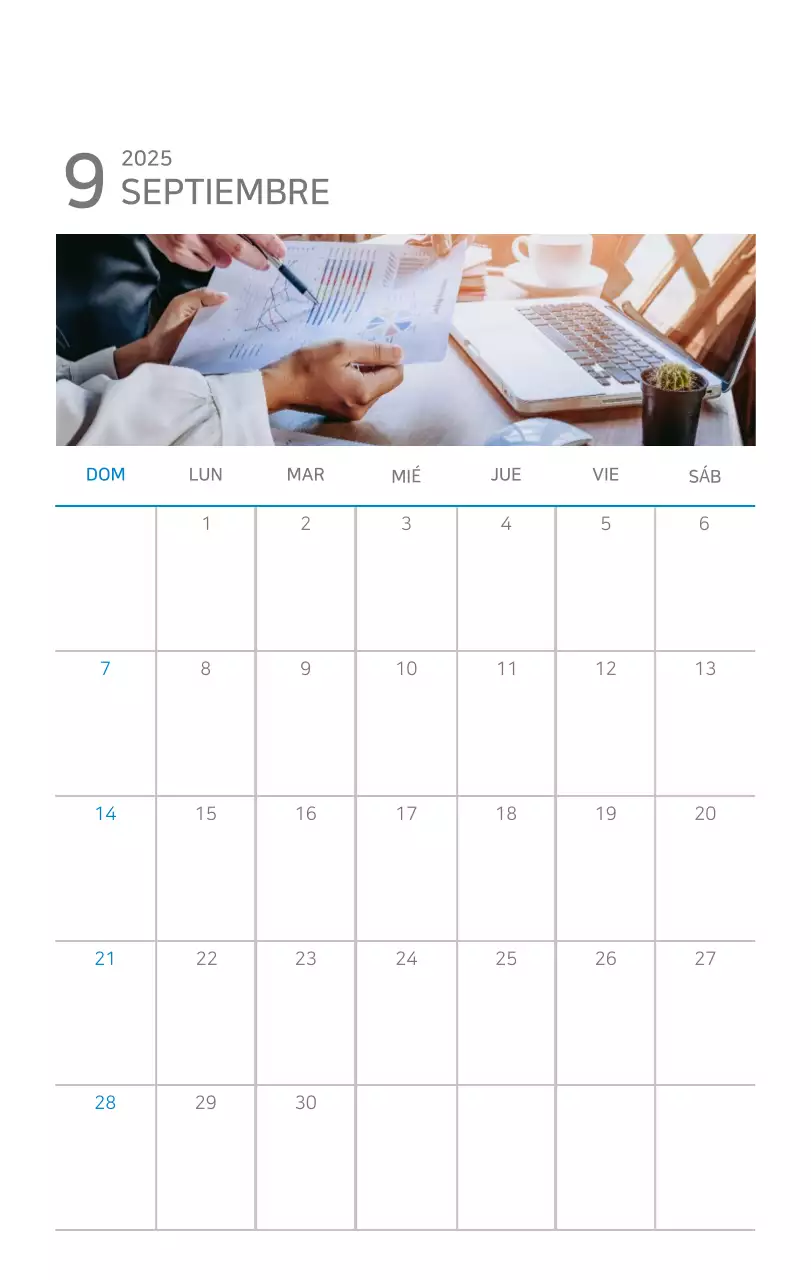 Calendario moderno azul Promociones de empresa