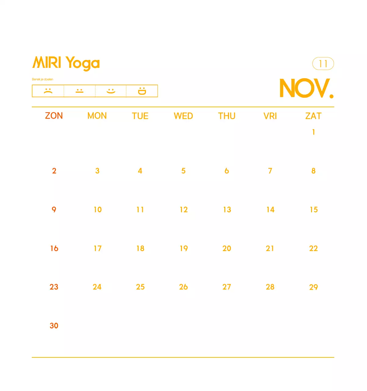 Oranje Minimalistische Yoga Promotiekalender