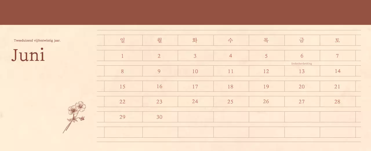 Een sentimentele bloemenkalender in lichtbruin en bruin wollen papierconcept