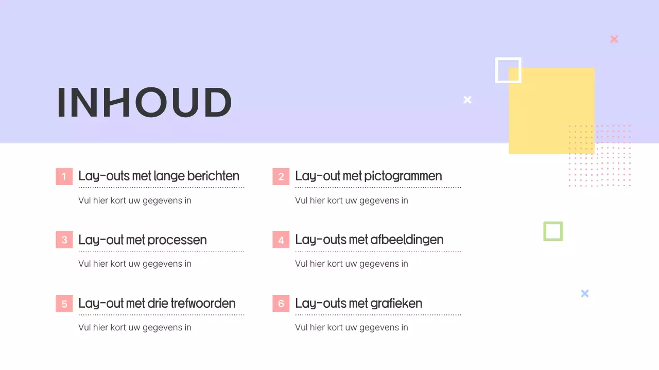 Prospectus met eenvoudige vormen in paars en grijs