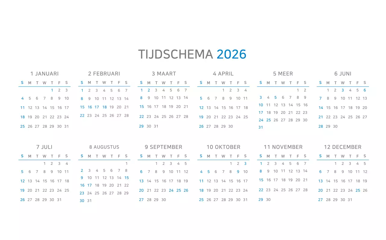 Blauwe minimalistische kalender