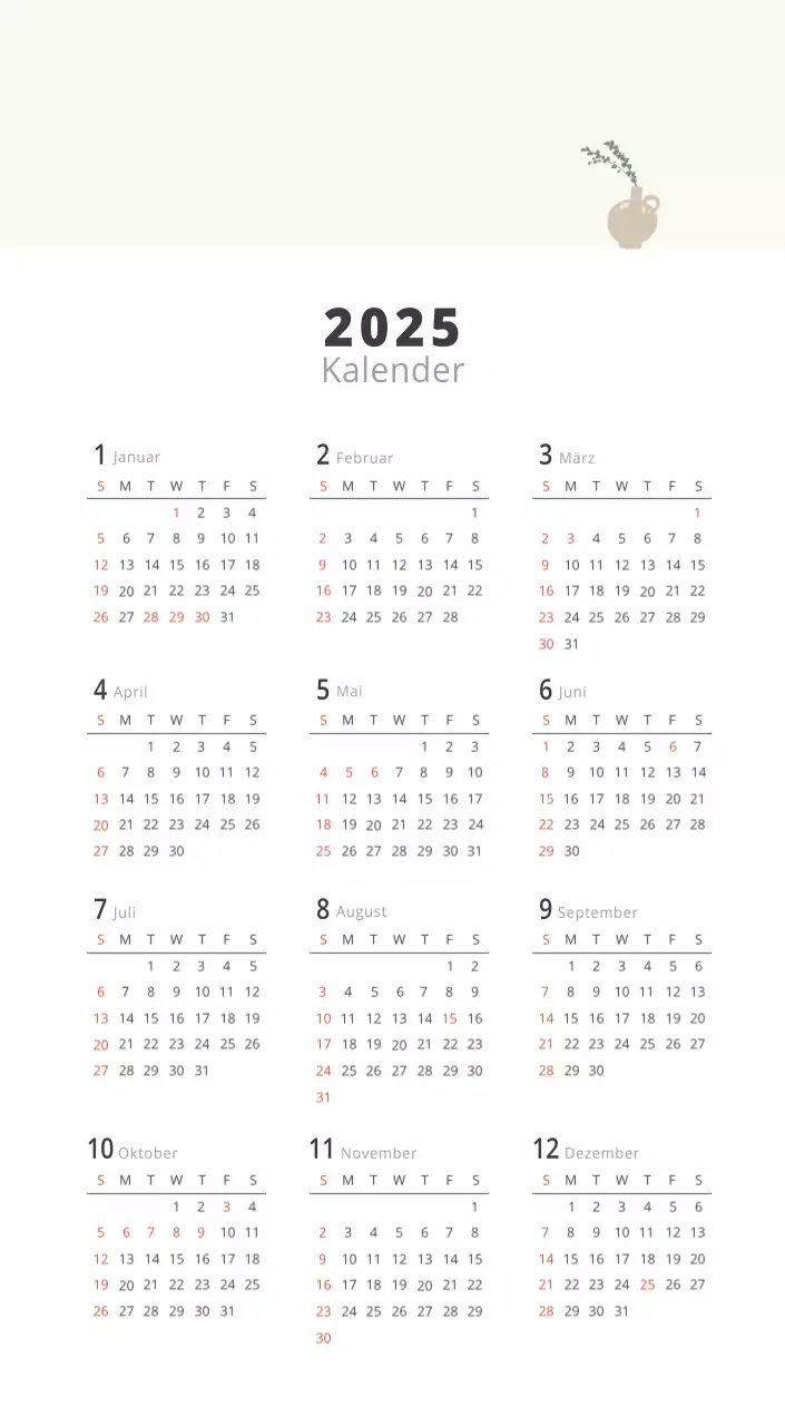 Beigefarbener minimalistischer Innenkalender